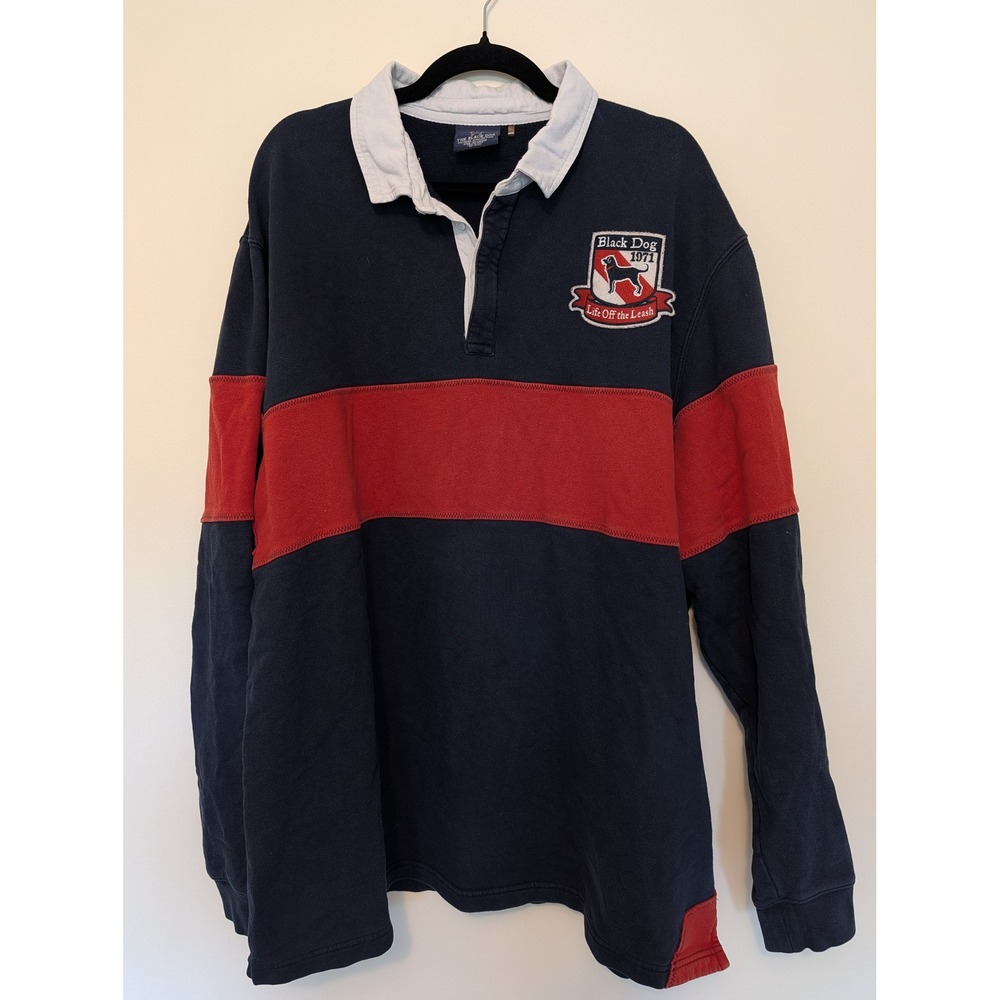 The Black Dog Vintage Collection Colorblock Rugby Sweatshirt Navy Red Mens 2XL